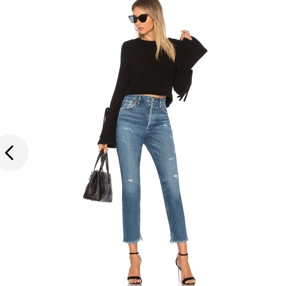 Lovers + Friends Sweaters - Lovers + Friends Parkwood Sweater Cropped Chenille Tie Bell Sleeve Black Size S